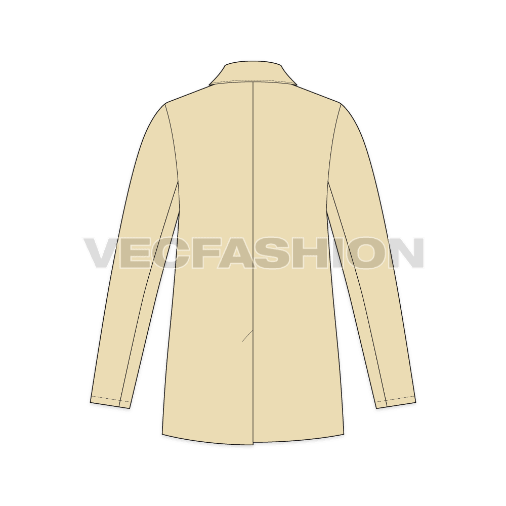Mens Double Breasted Coat flat sketch, back view