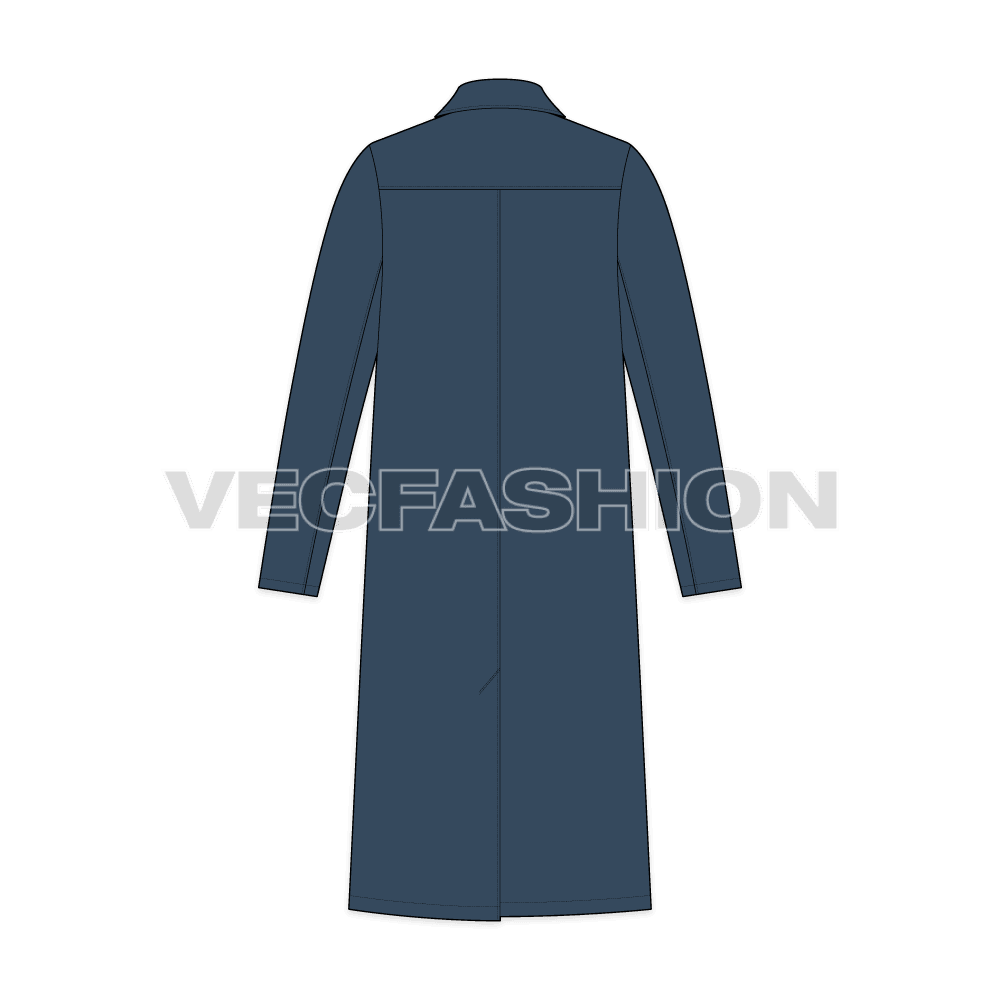 Mens Double Breasted Coat flat sketch, back view