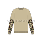 Mens double layered sleeve crewneck flat sketch, front view