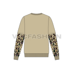Mens double layered sleeve crewneck flat sketch, back view