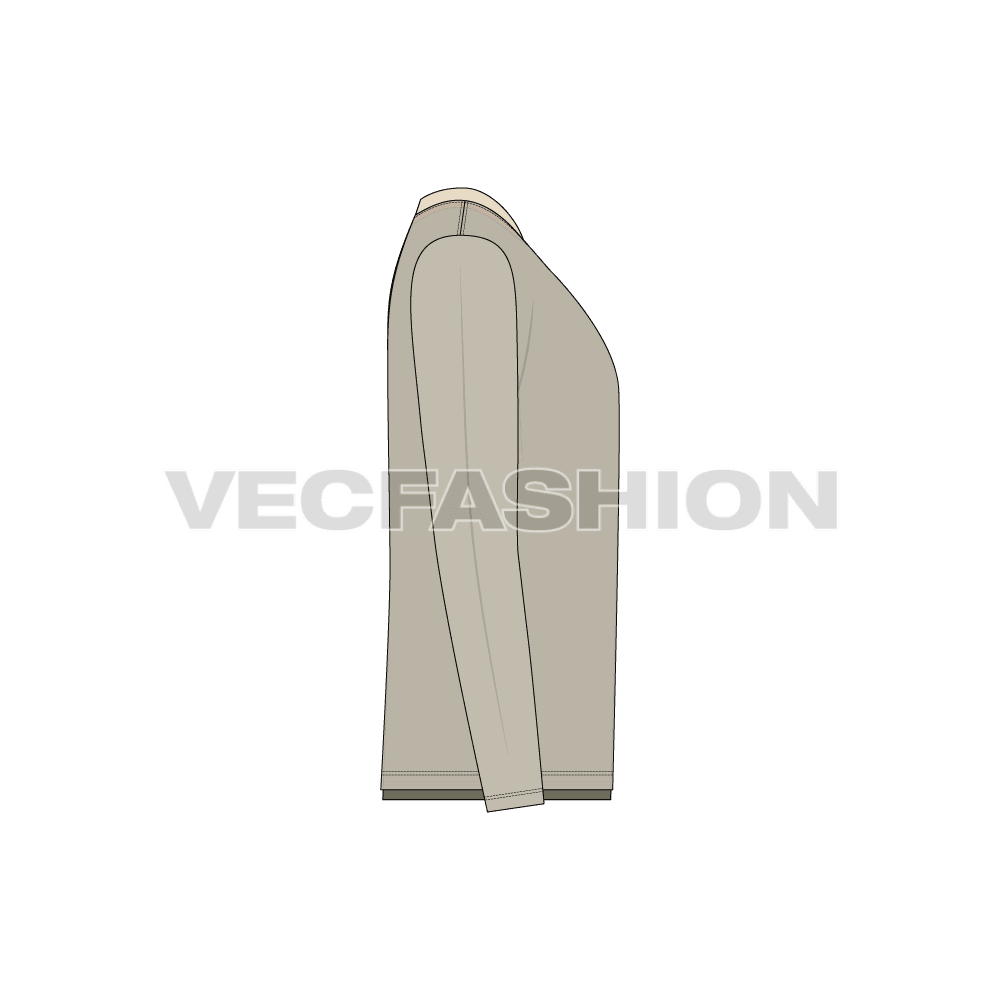Mens double tees, henley and round neck flat sketch, side view