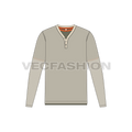 Mens double tees, henley and round neck flat sketch, front view