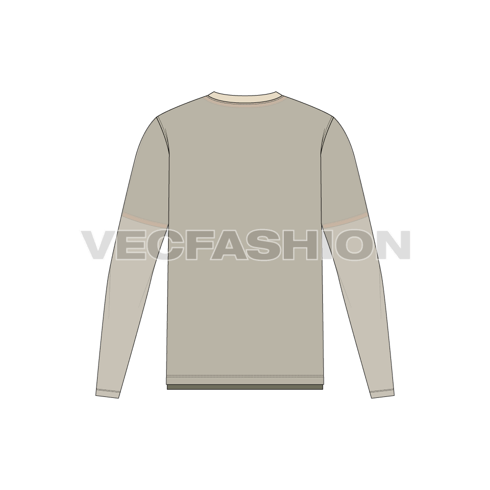 Mens double tees, henley and round neck flat sketch, back view