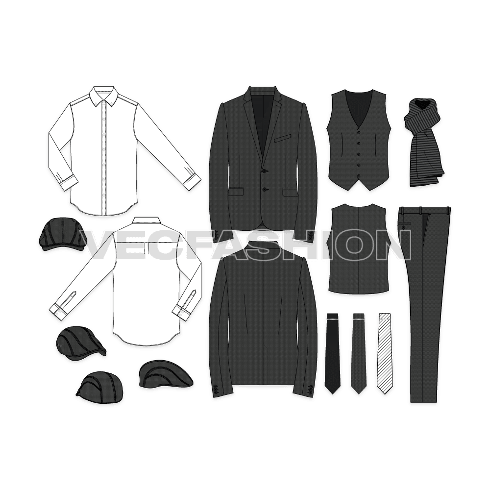 A Charcoal Gray colored Classic Fashion Set for Men Dress Clothing. This fashion is designed to obtain a Classic look for Men Styling for Winter Season Formal Work Wear.  Can also be worn during summer season for highly formal gatherings.