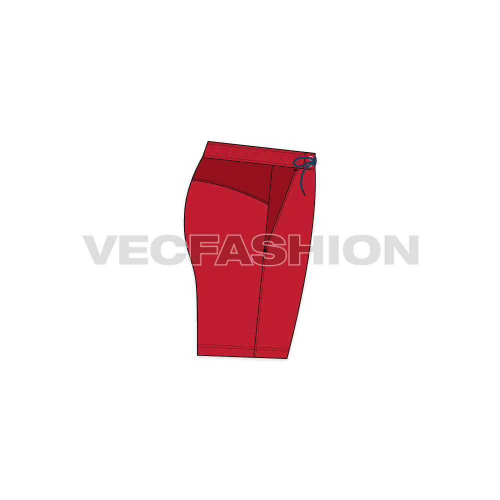 Mens dri-fit sport shorts flat sketch, side view