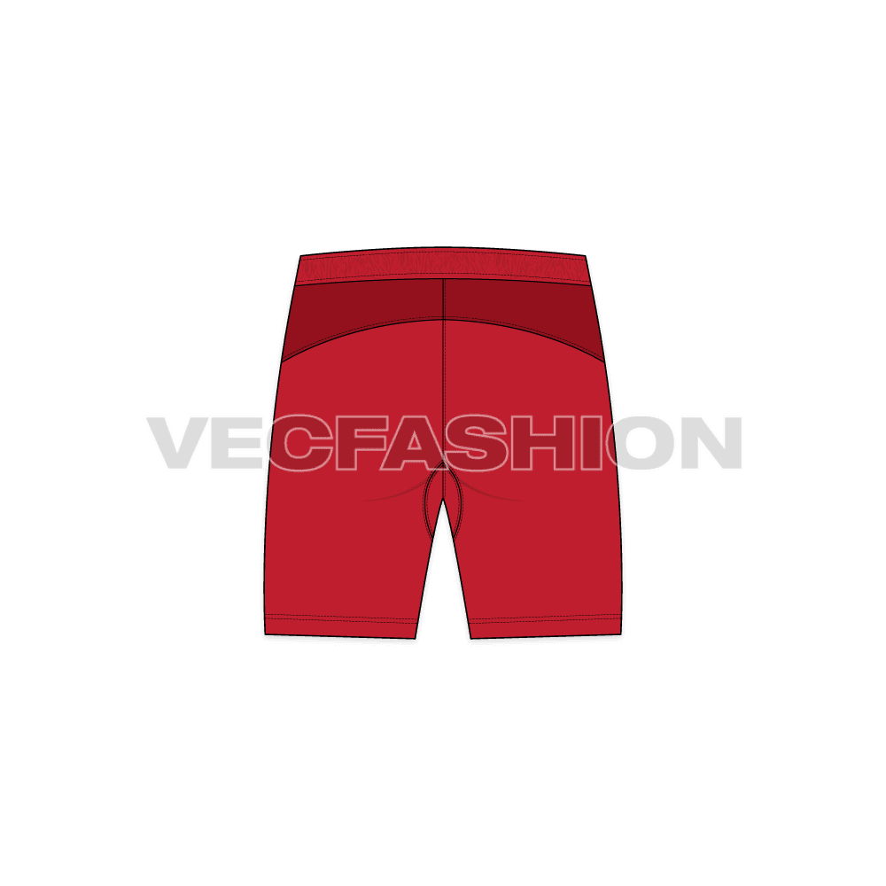Mens dri-fit sport shorts flat sketch, back view