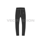 Mens drop crotch track pants flat sketch, front view