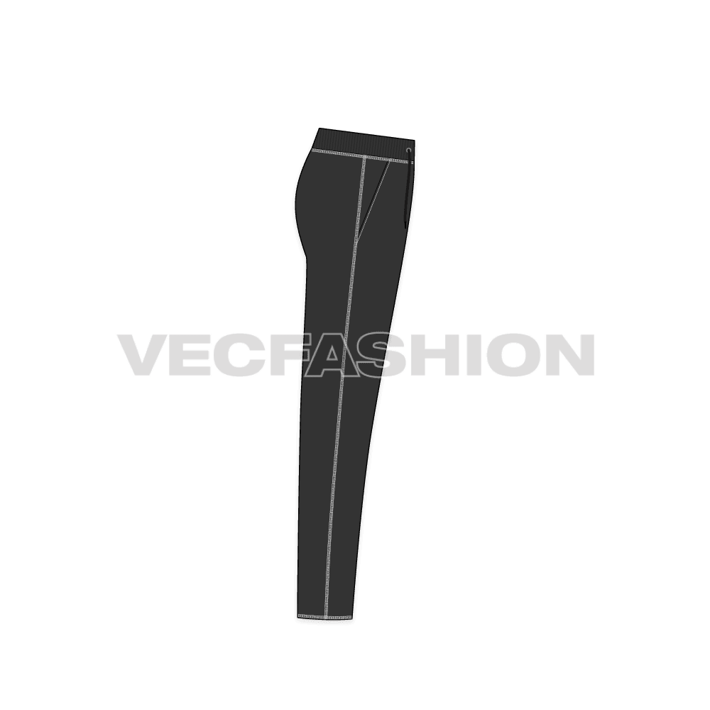 Mens drop crotch track pants flat sketch, side view