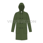 Mens Duffle Coat flat sketch, front view
