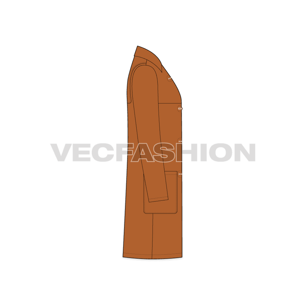 Duffle Coat For Mens flat sketch, side view