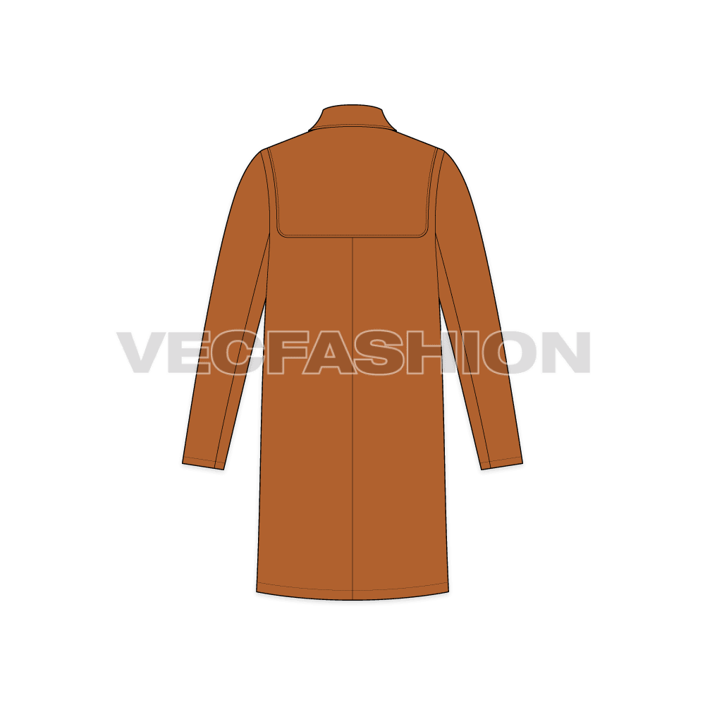 Duffle Coat For Mens flat sketch, back view