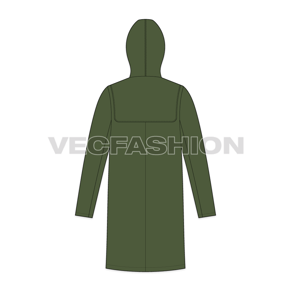 Mens Duffle Coat flat sketch, back view