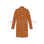 Duffle Coat For Mens flat sketch, front view