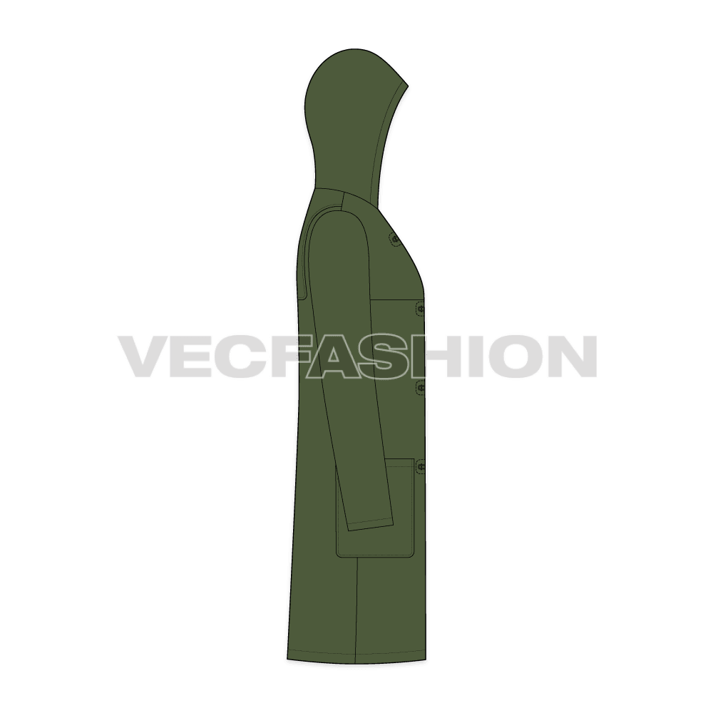Mens Duffle Coat flat sketch, side view