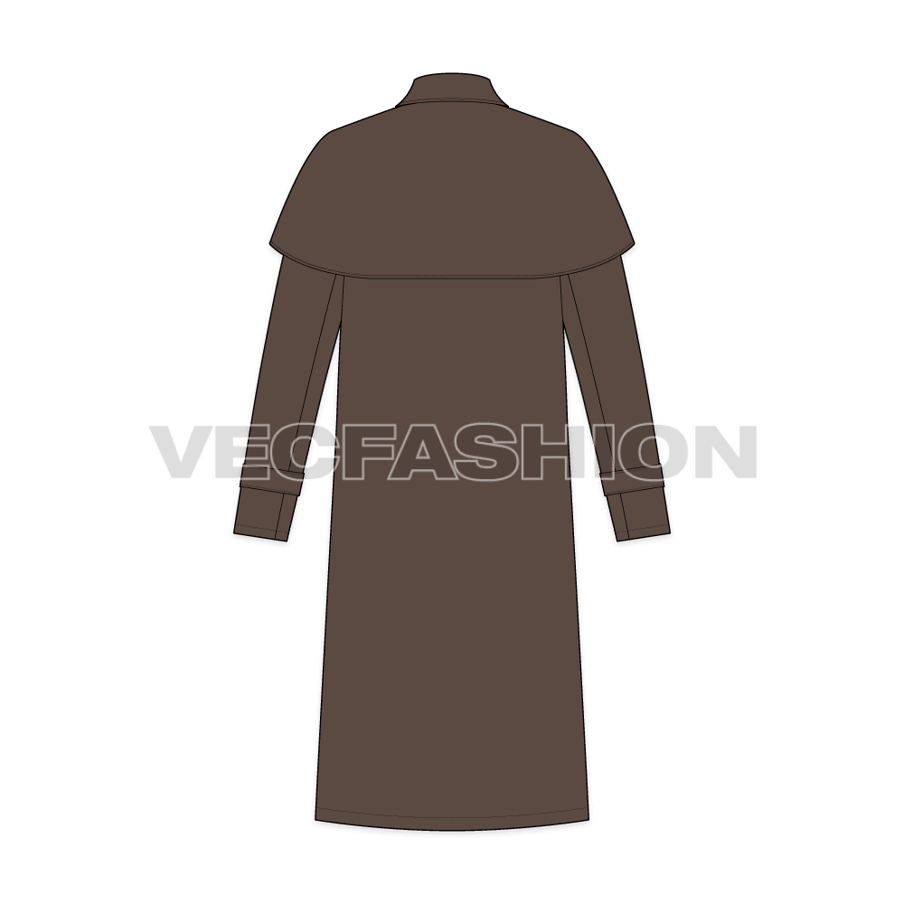 Mens Duster Coat flat sketch, back view