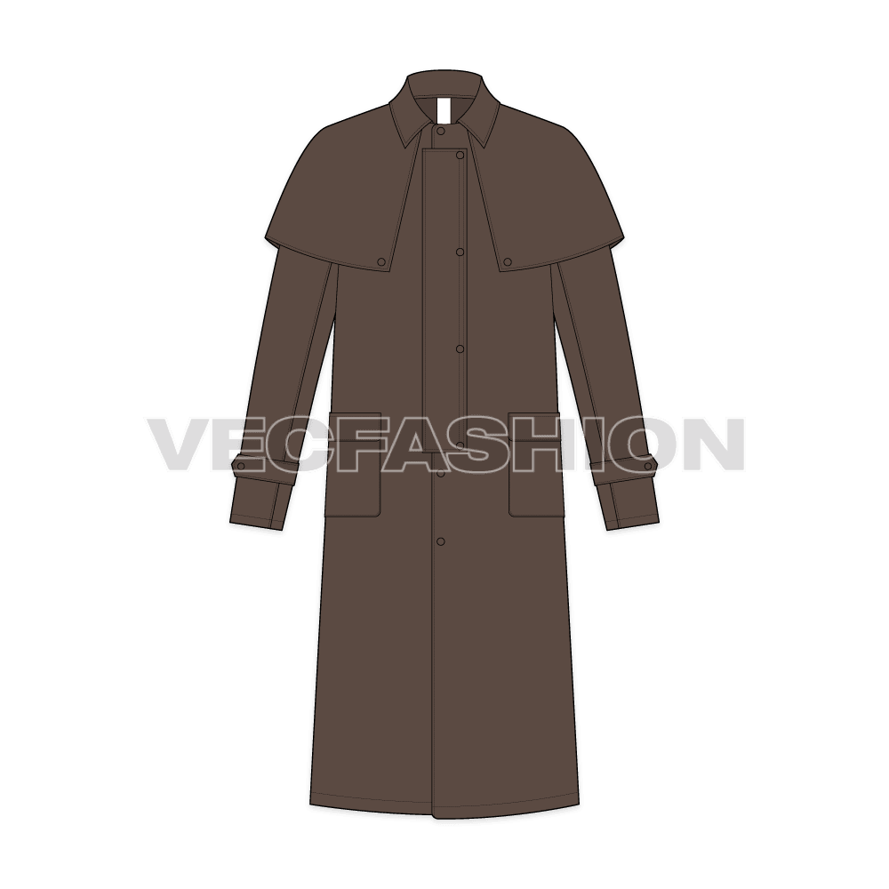 Mens Duster Coat flat sketch, front view