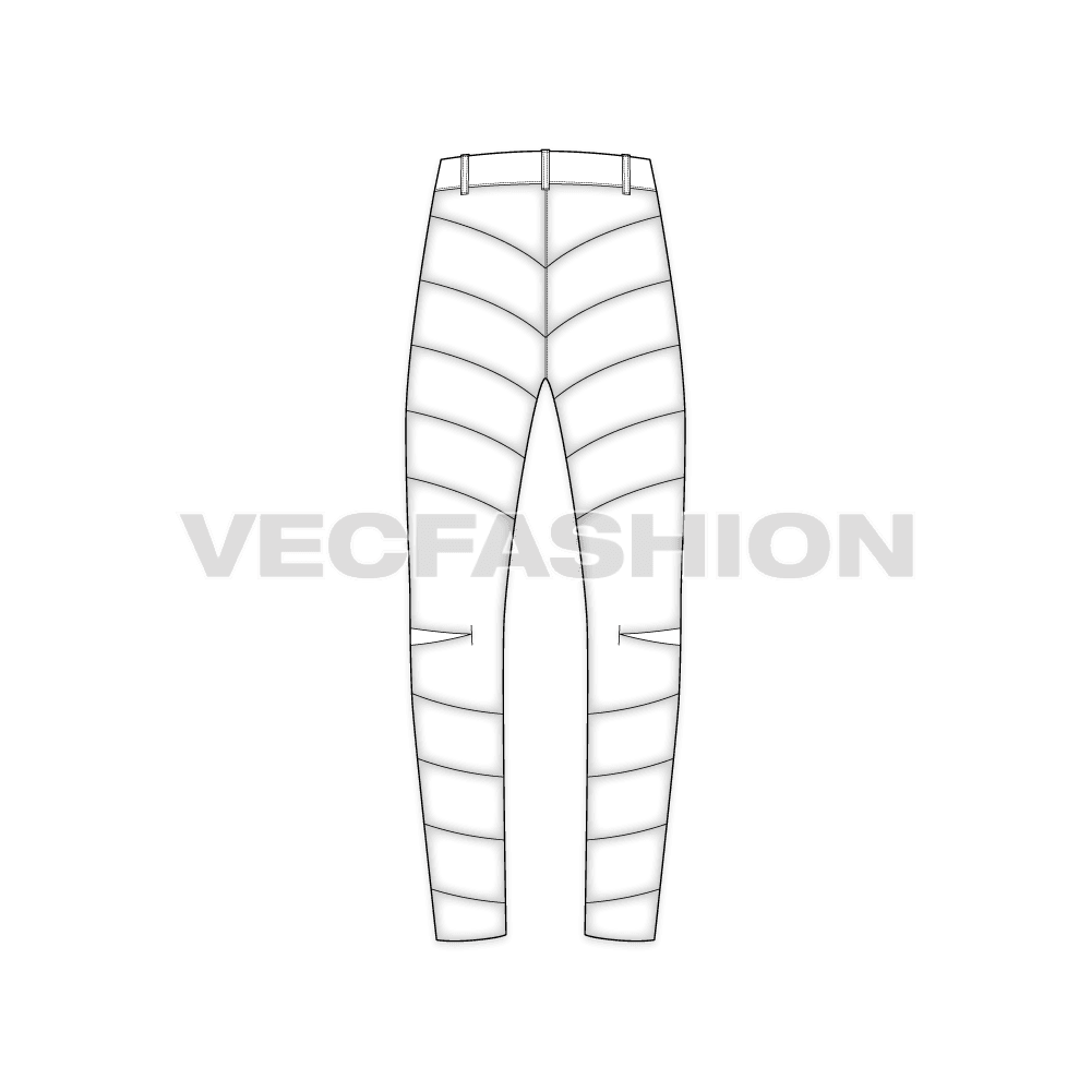 Mens expedition puffer pants flat sketch, back view