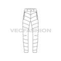 Mens expedition puffer pants flat sketch, front view