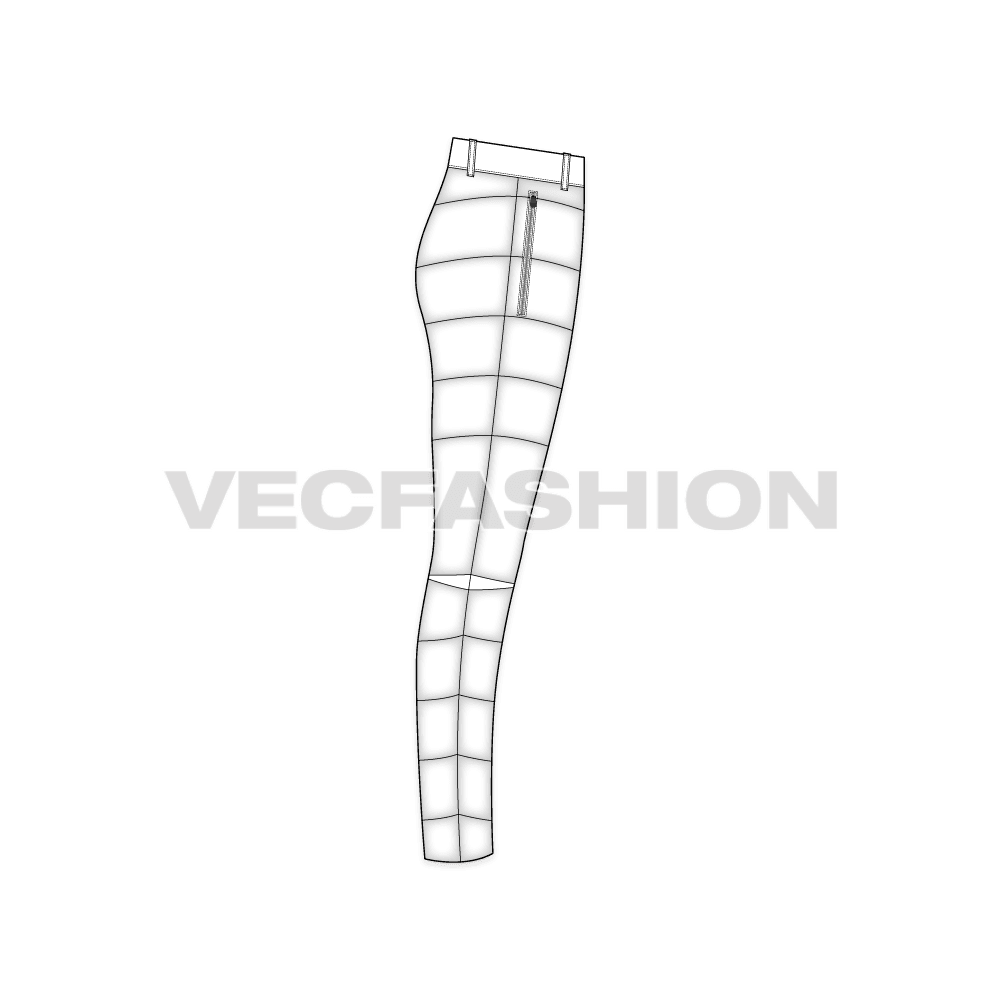 Mens expedition puffer pants flat sketch, side view