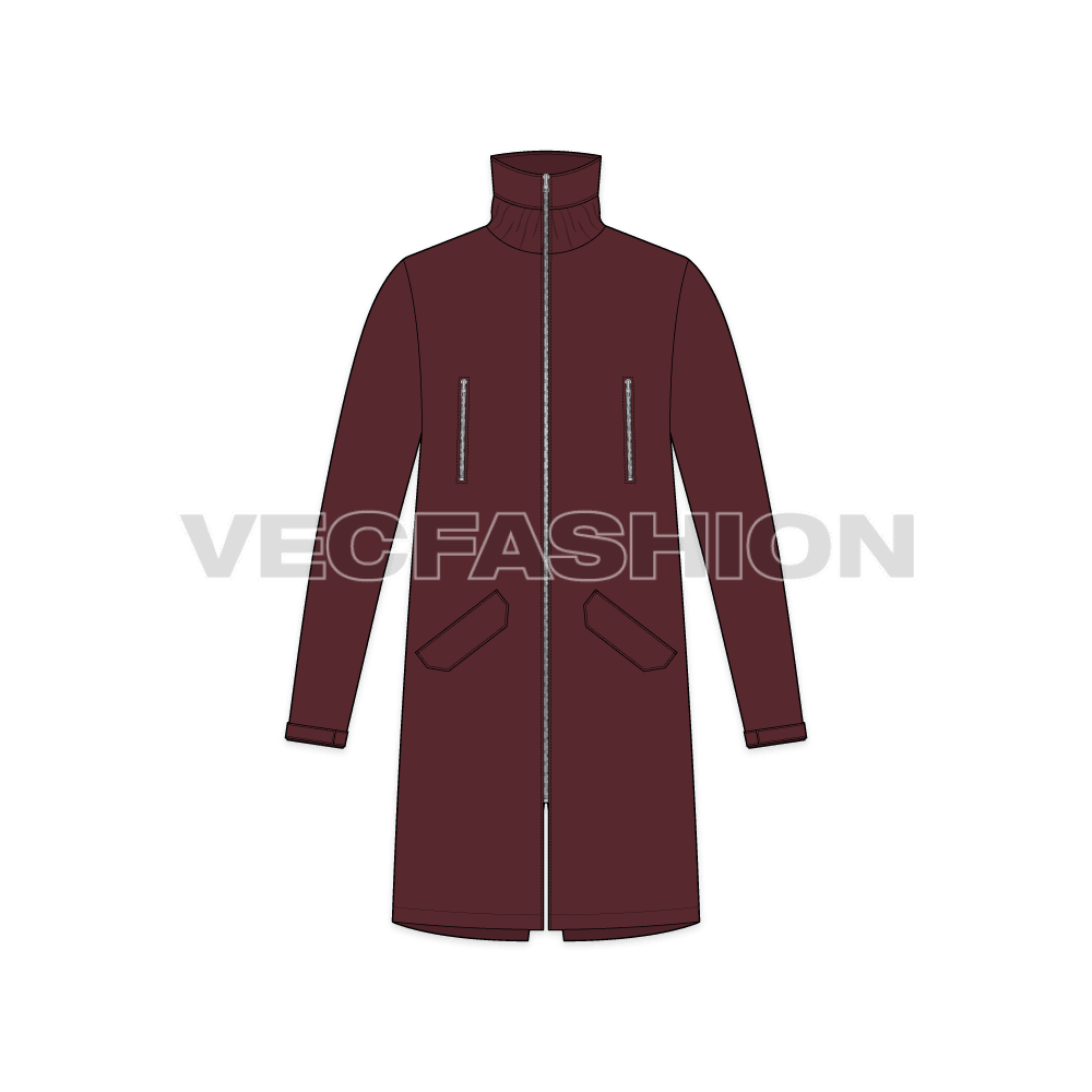 Mens Fish Tail Jacket flat sketch, front view
