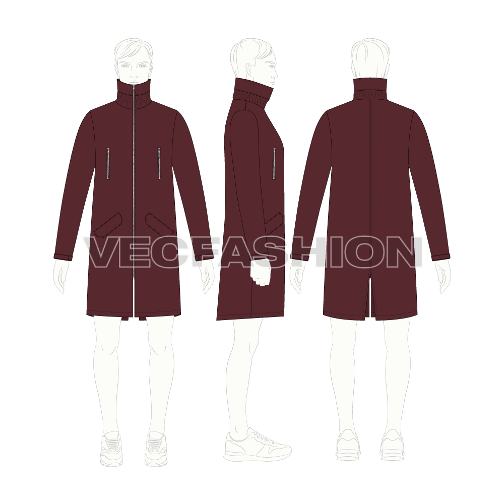 Mens Fish Tail Jacket flat sketch, croqui sketch