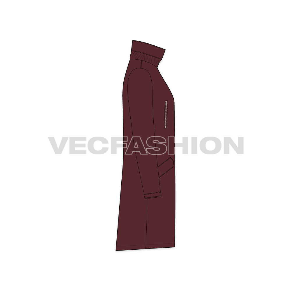 Mens Fish Tail Jacket flat sketch, side view