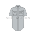 Mens fishing shirt flat sketch, front view