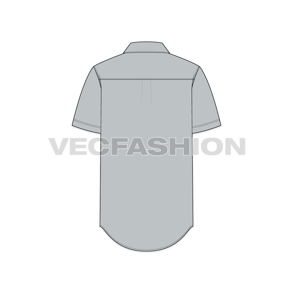 Mens fishing shirt flat sketch, back view