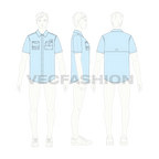 Mens fishing shirt with tech pockets flat sketch, croqui sketch