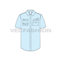 Mens fishing shirt with tech pockets flat sketch, front view