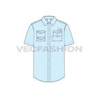 Mens fishing shirt with tech pockets flat sketch, front view