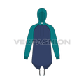 Mens fishtail hoodie flat sketch, front view