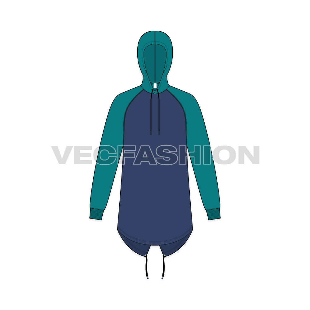 Mens fishtail hoodie flat sketch, front view