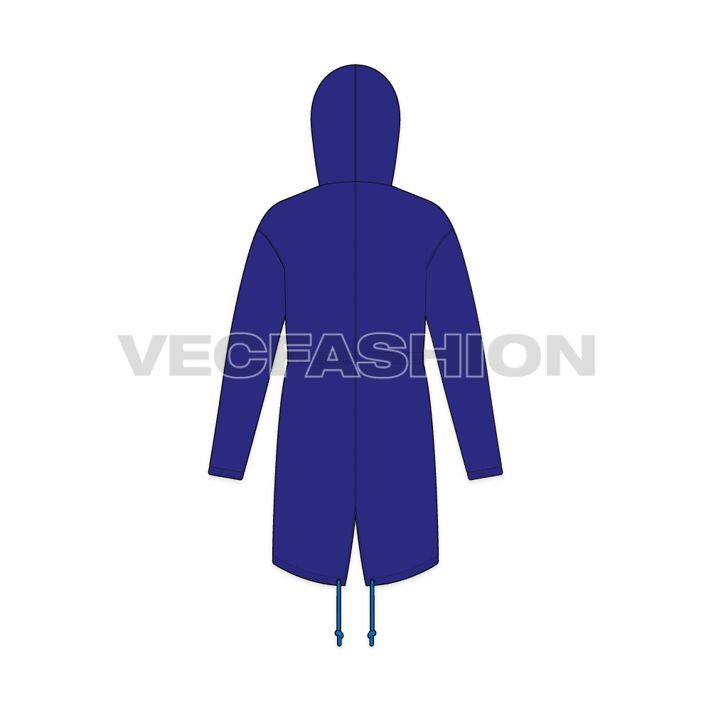 Mens Fishtail Parka flat sketch, back view