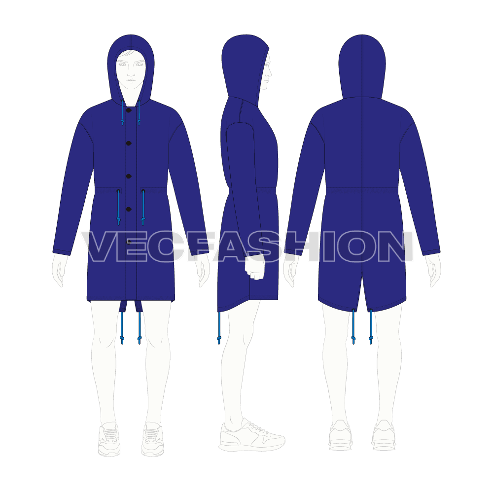 Mens Fishtail Parka flat sketch, croqui sketch