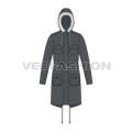 Mens Fishtail Parka Coat flat sketch, front view