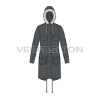 Mens Fishtail Parka Coat flat sketch, front view
