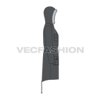 Mens Fishtail Parka Coat flat sketch, side view