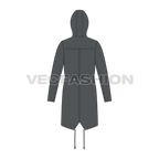 Mens Fishtail Parka Coat flat sketch, back view