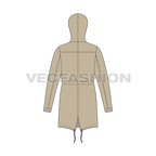 Mens Fishtail Parka Jacket flat sketch, back view