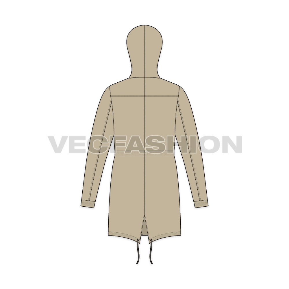 Mens Fishtail Parka Jacket flat sketch, back view