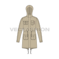 Mens Fishtail Parka Jacket flat sketch, front view