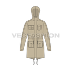Mens Fishtail Parka Jacket flat sketch, front view