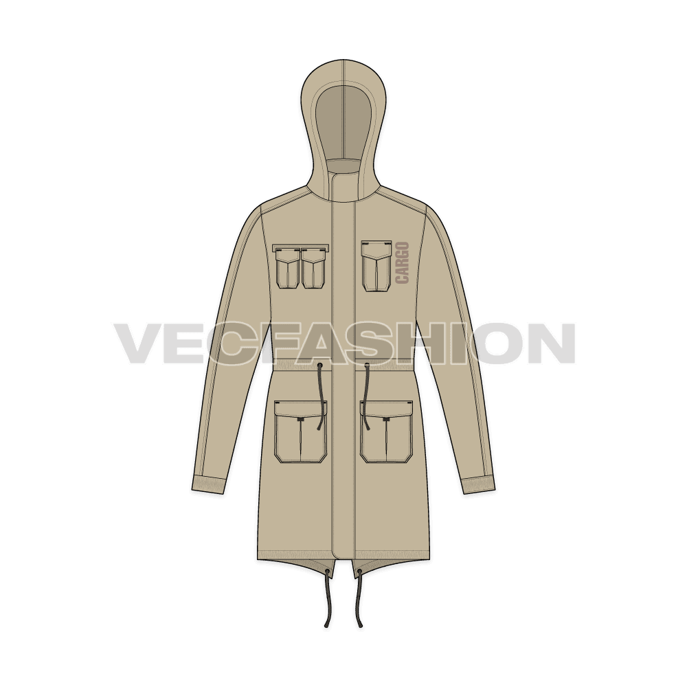 Mens Fishtail Parka Jacket flat sketch, front view