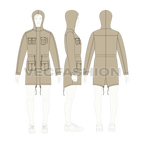Mens Fishtail Parka Jacket flat sketch, croqui sketch