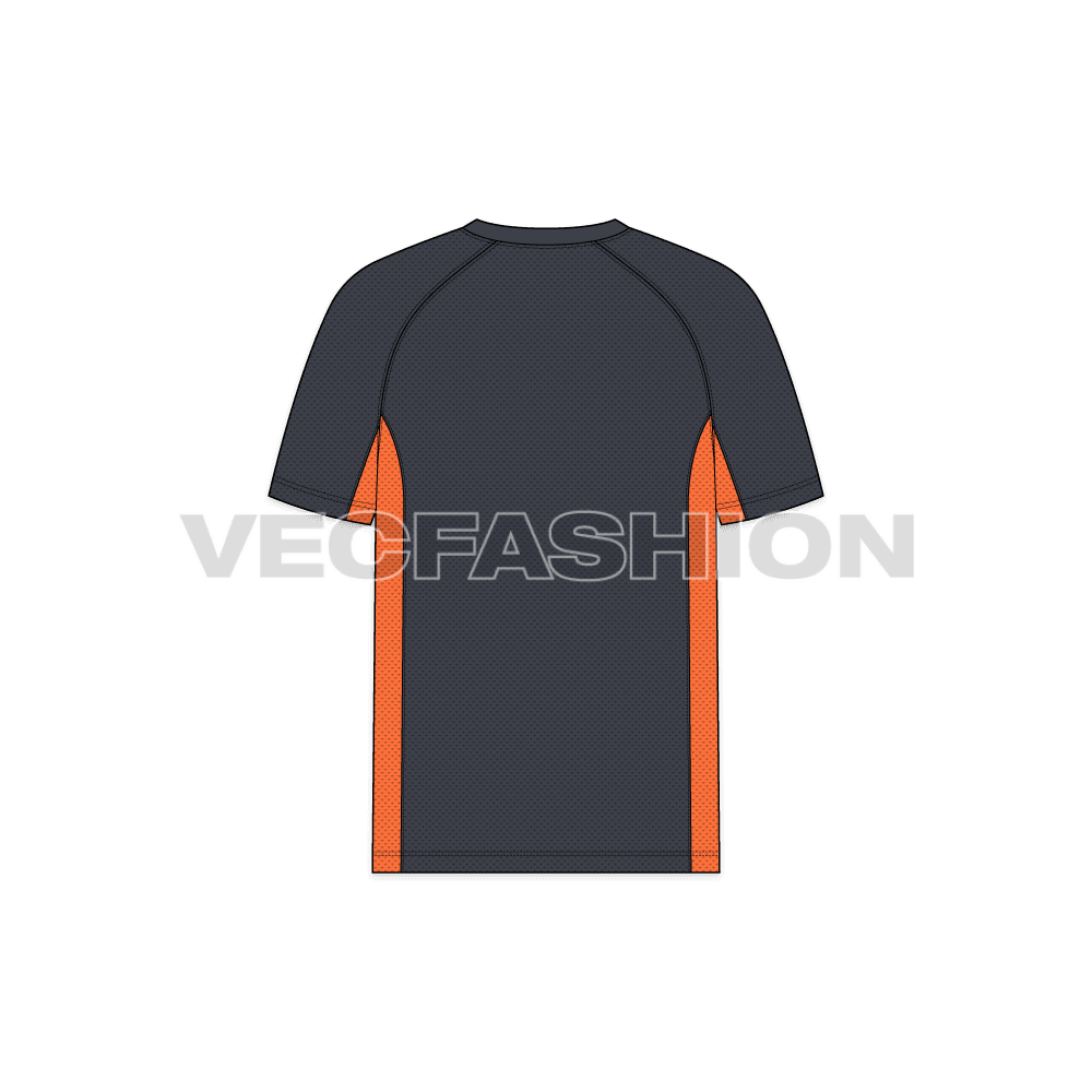 Mens fitness sport shirt flat sketch, back view