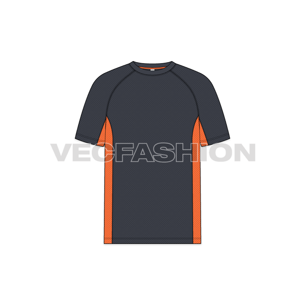 Mens fitness sport shirt flat sketch, front view