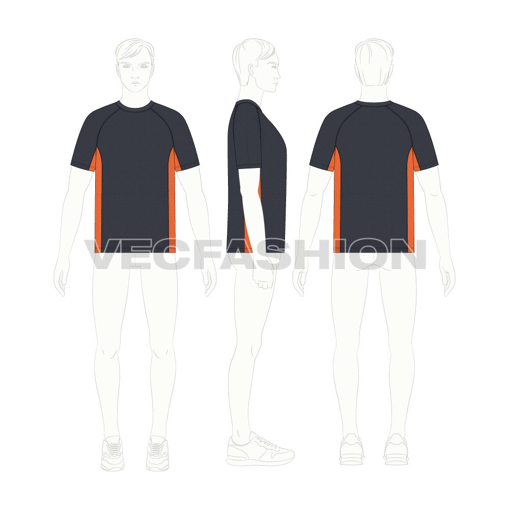 Mens fitness sport shirt flat sketch, croqui sketch