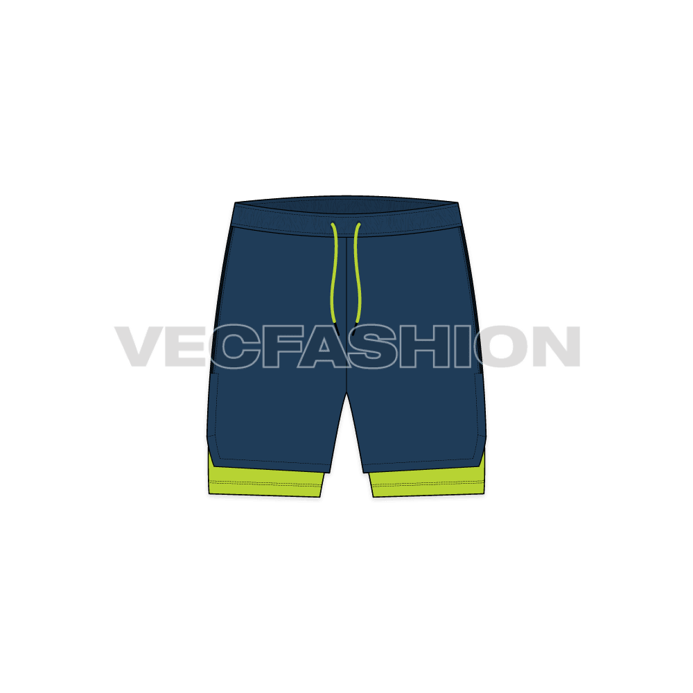Mens fitness sport shorts flat sketch, front view