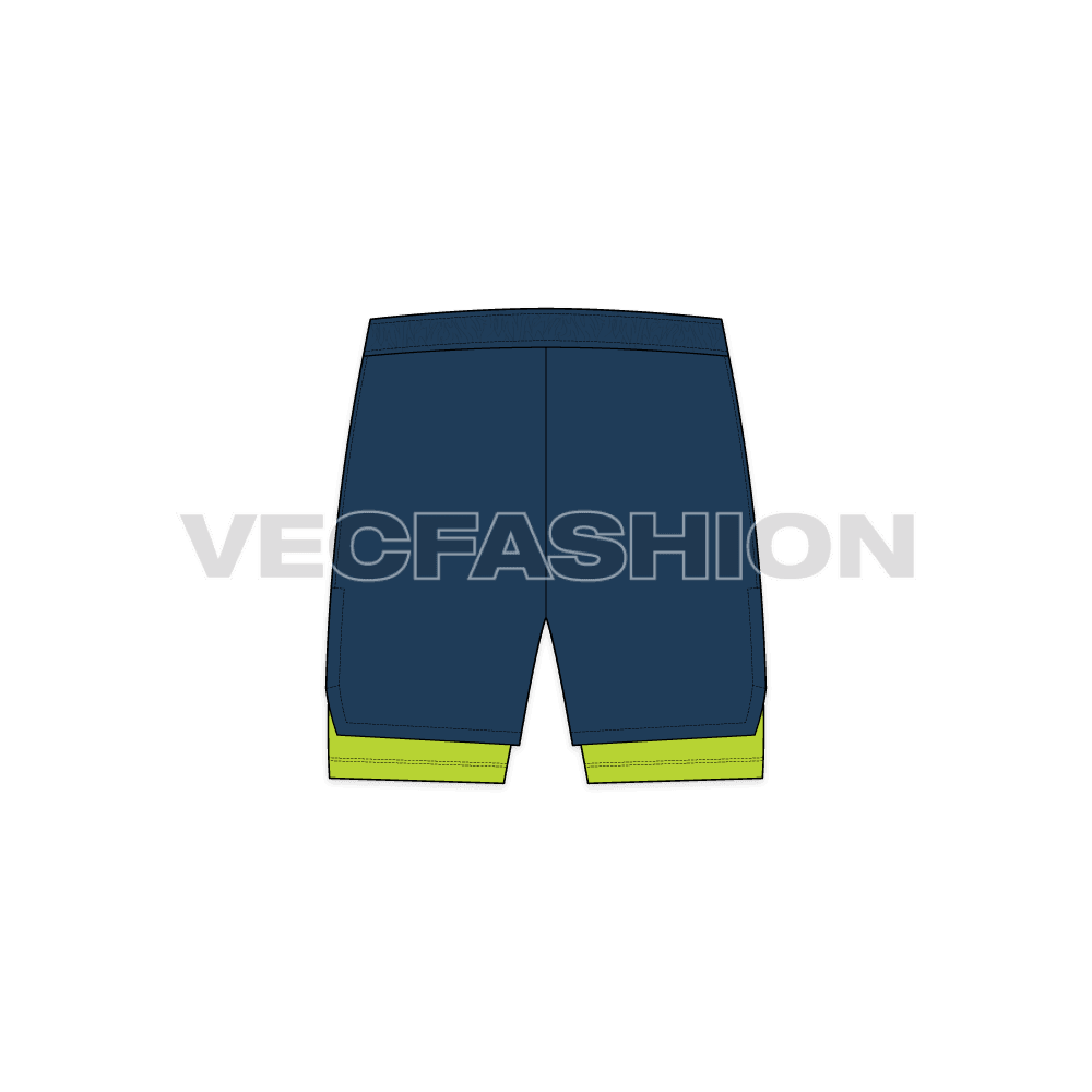 Mens fitness sport shorts flat sketch, back view